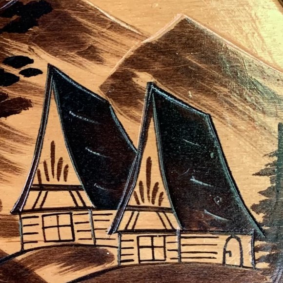 Wood Burned Plate Mountain Pyrography Chalet Cabin Wall Decor Handcrafted - Picture 6 of 7